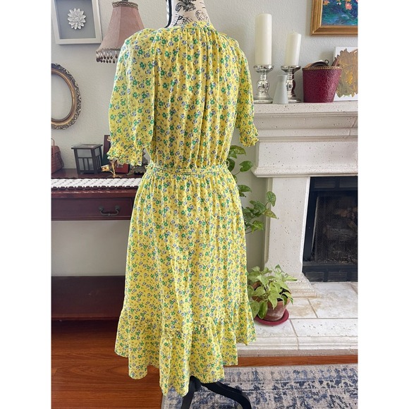 Talbots Dress Size S Yellow Smocked Voile Floral Fit & Flare Belted‎ Romantic - Picture 6 of 15